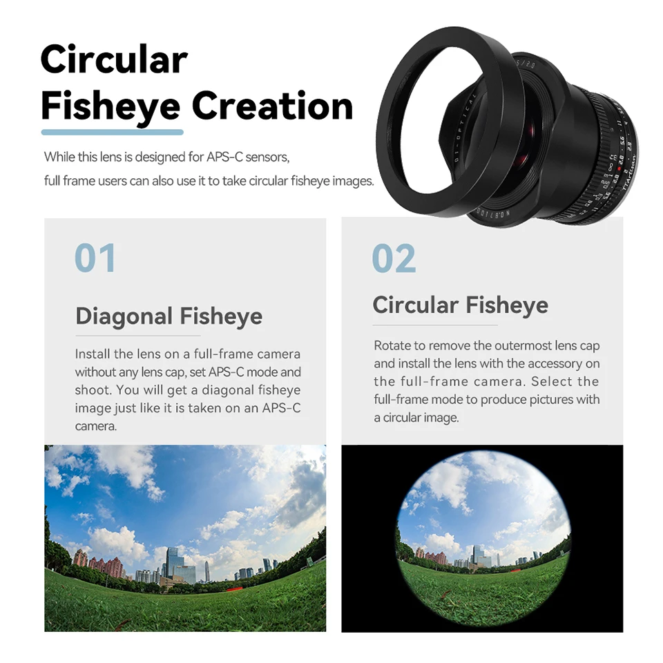 TTArtisan APS-C 7.5mm F2 어안렌즈 인물 사진 촬영용 미러리스 카메라 렌즈 (캐논 M50, 라이카 T, 시그마 FP, 후지 XS10, A7 호환)