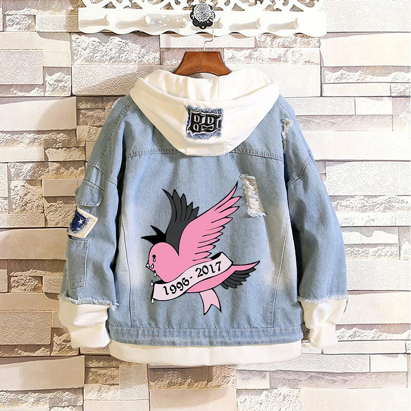 2023 otoño nueva moda Lil Peep Denim Jean costura abrigo jóvenes