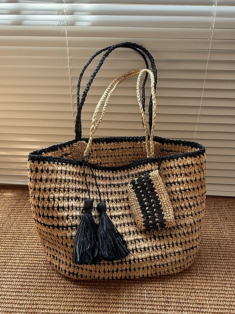 Handwoven Rattan Crossbody Anti-Scratch Coating Grocery Bag Stylish Shoulder Purse Lightweight Picnic Tote Large 2025 Spring