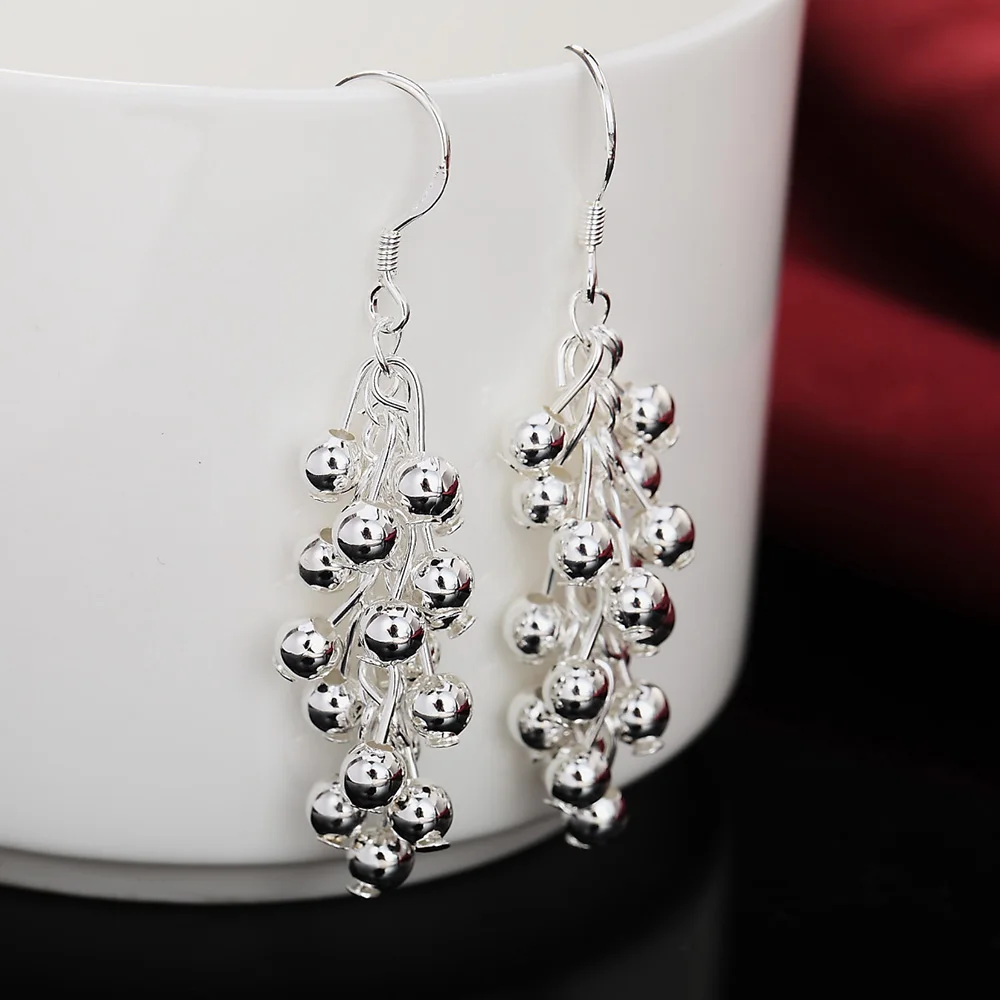 Hot sale elegant Jewelry 925 Sterling Silver earrings for Fashion Woman Creative grape beads drop  party Gifts