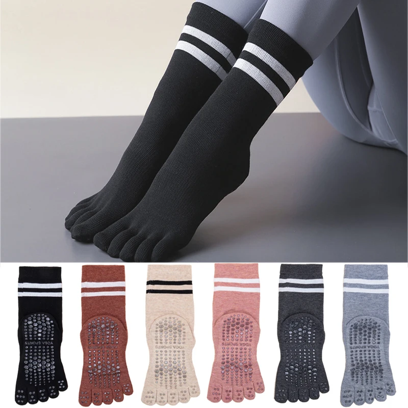 Осенне-зимние толстые длинные носки для йоги, женские нескользящие носки с пяткой, полосатые, потопоглощающие кожу