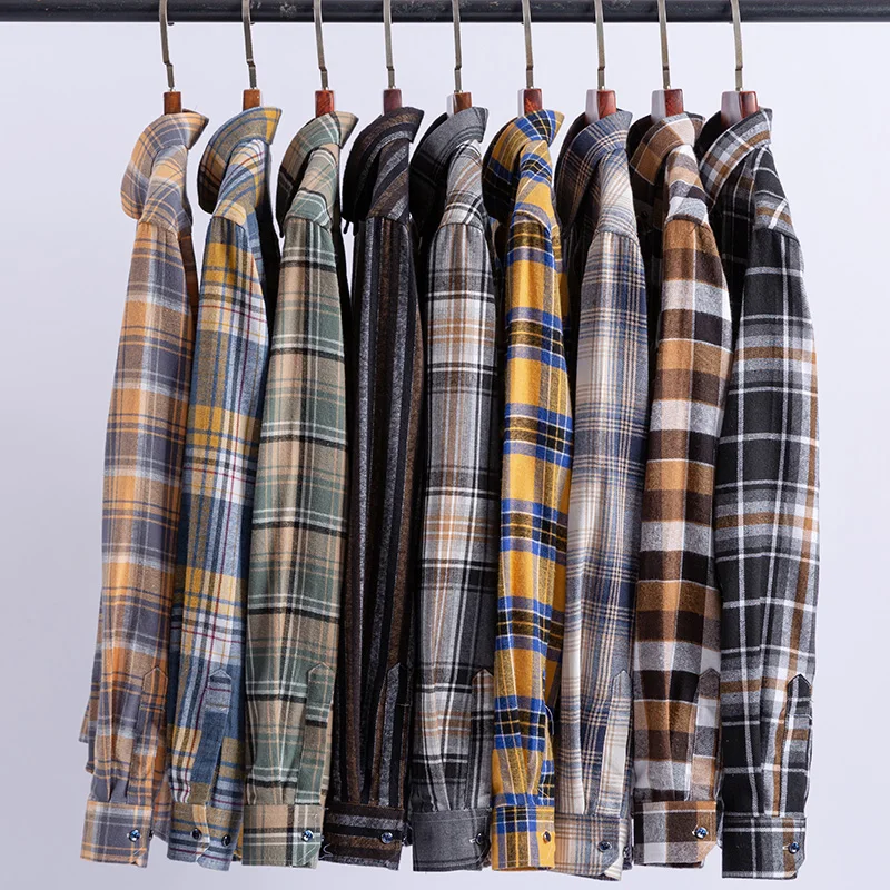 2023 New Pure Cotton Sanding  Plaid Men's Shirt Spring And Autumn Casual Fashion Business Slim Fit Comfortable Long  Sleeves Top