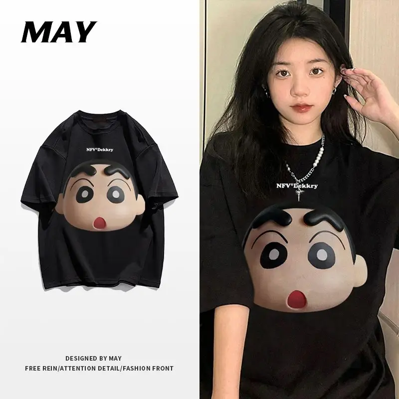 

Милая мультяшная футболка большого размера Crayon Shin-Chan аниме милая хлопковая Футболка Shin-Chan Летние удобные креативные подарки для девушек