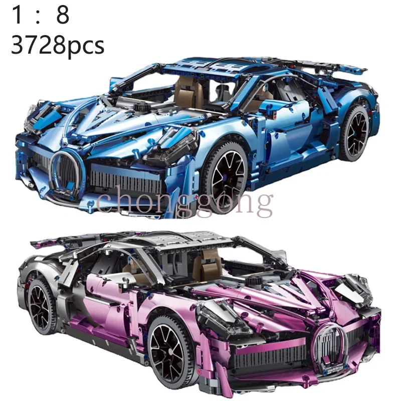 

Brand new T5004 1:8 plating parts blue purple 3728PCS speeding sports car moc building block model educational toy birthday gift
