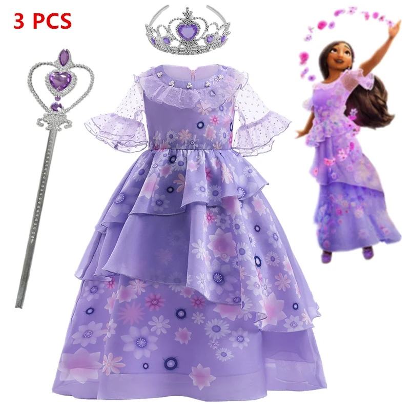 born baby dress Charm Encanto Halloween Carnival Girls Costume Children Mirabel Cosplay Princess Dress Girl Belle Dresses Crown New Year Vestido born baby dress Dresses