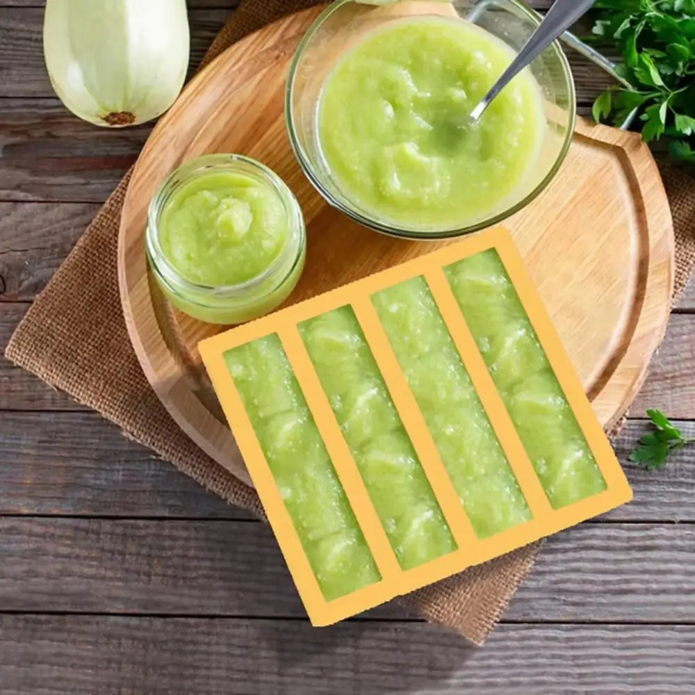 Durable 4 Grids Food Freezing Molds with Lid Extra Large Silicone Ice Mold Reusable Food Sauce Storage Freezer Trays