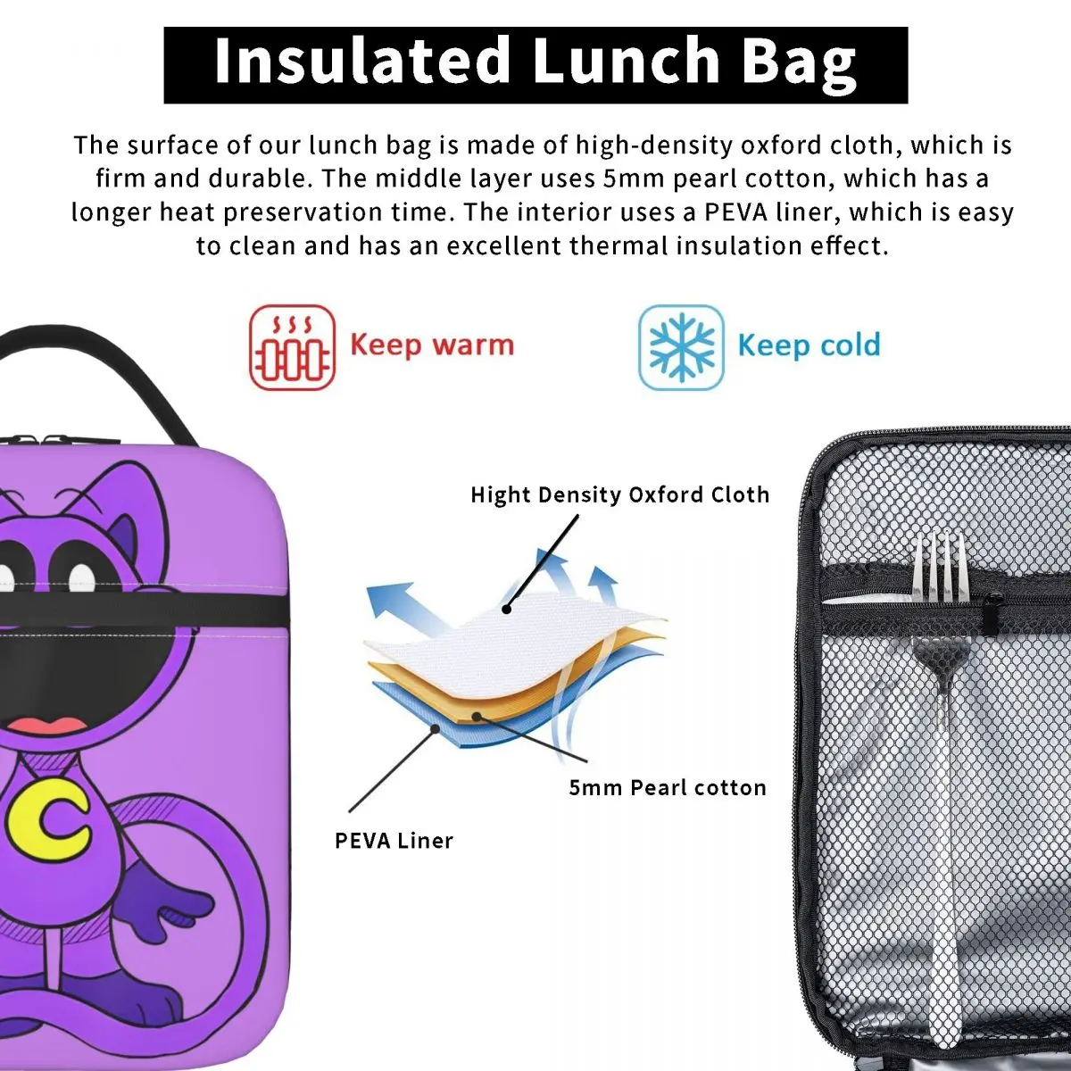 Custom Catnap Smiling Critters Insulated Lunch Bag Food Bag Portable Cooler Thermal Lunch Boxes For School Office 5