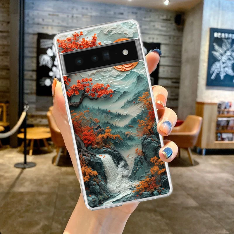 Vibrant Landscape Art Shockproof Silicone Phone Case with Transparent Shell