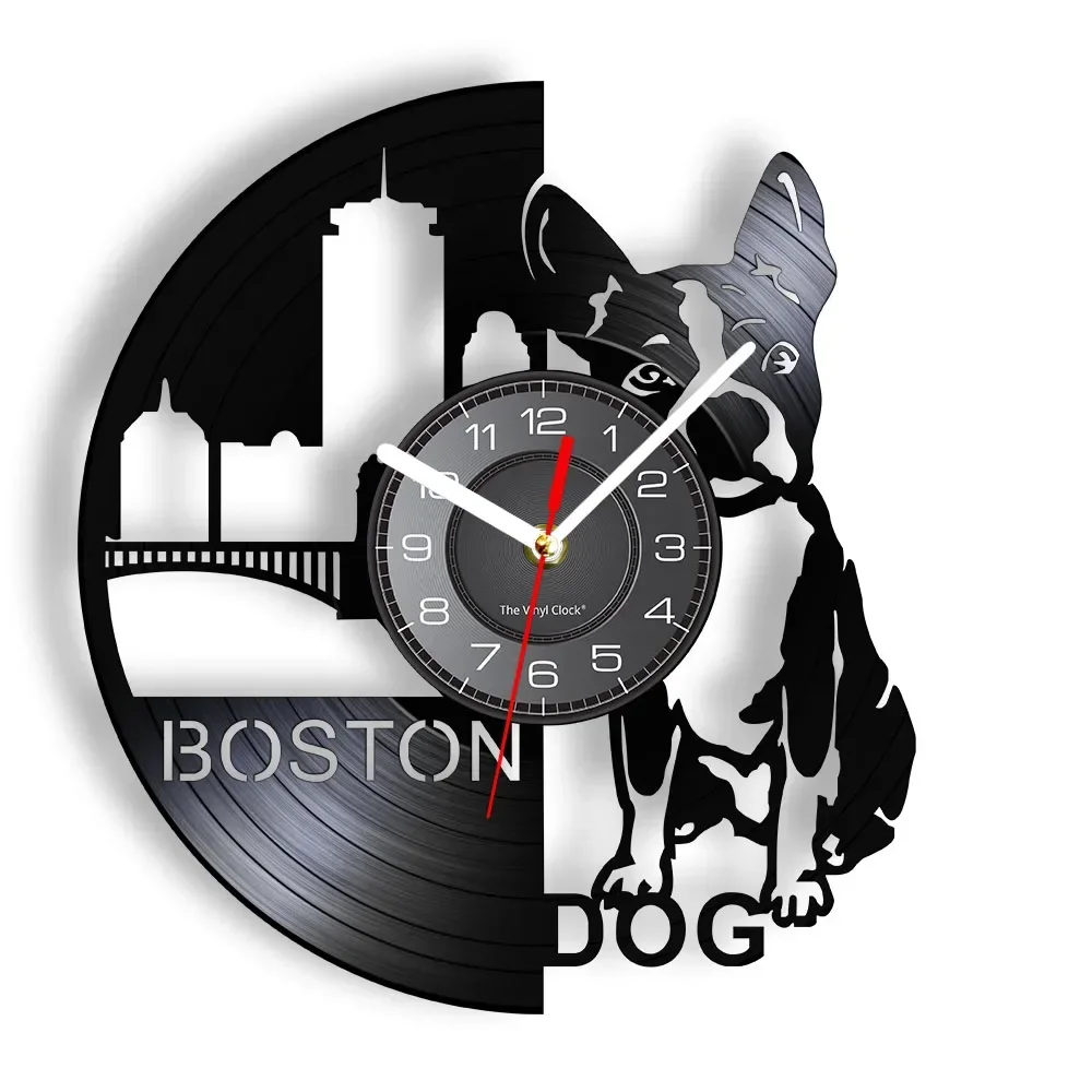 

Настенные часы Boston Terrier для собак и домашних животных, настенные художественные часы с виниловыми пластинами для французских Бульдогов и щенков