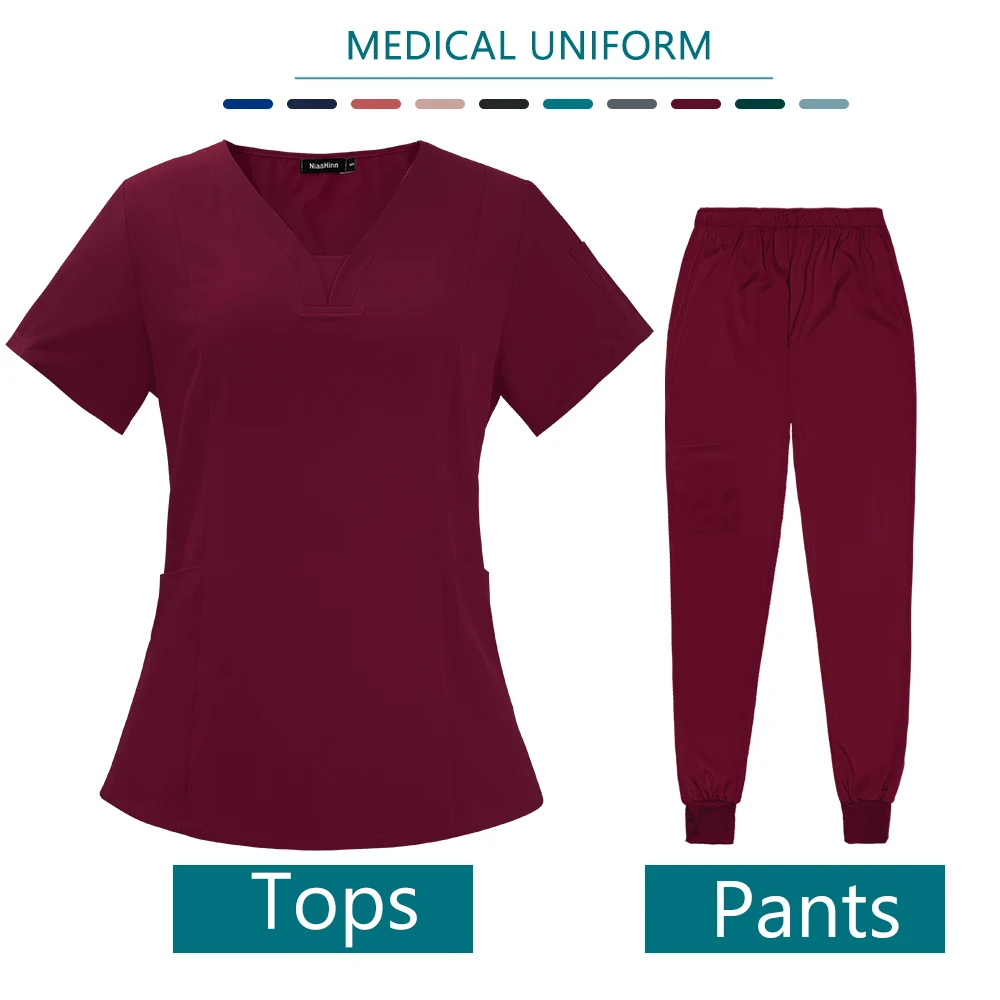 Medical Uniform Solid Color Short Scrub Suit Nurse Uniforms Breathable Doctor Uniform for Women Medical Clothing Beauty Salon Work Set