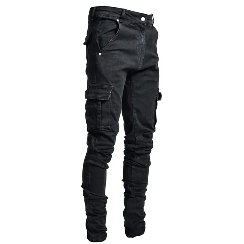 Men's jeans casual cotton jeans multi-pocket denim cargo pants fashion street jeans side pockets men's pencil pants