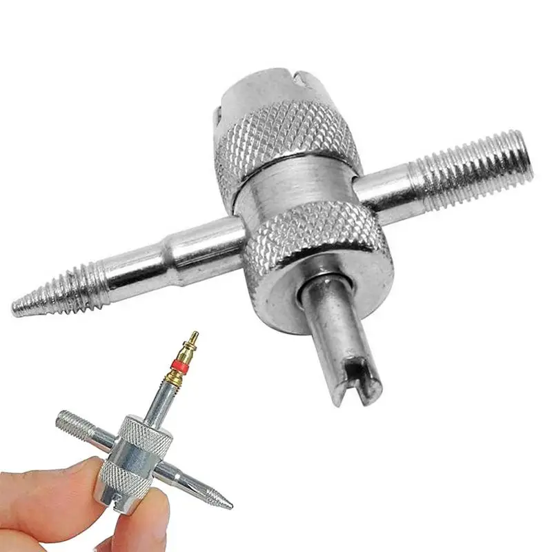 

Tire Valve Tool Wear-Resistant Tire Valve Core Removal Tool High Carbon Steel Multifunctional 4-in-1 Valve Wrench For Motorcycle