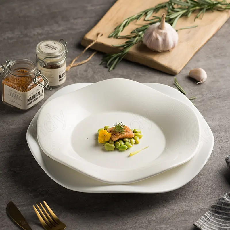 

Piring Makan Keramik Putih Murni Renda Modern Dekoratif Rumah Teh Sore Hidangan Penutup Ruang Makan Desktop Piring Salad Buah