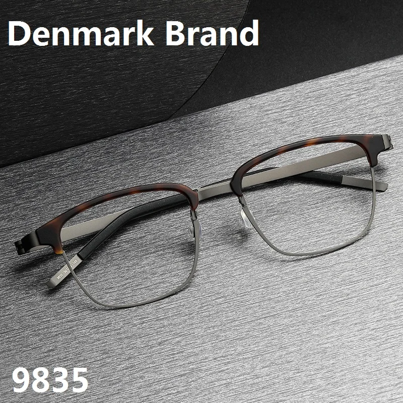 

Screwless Full Frame Myopia 9835 Vintage Big Face Men Handmade Acetate Titanium Fashion Optical Eyeglasses Denmark Brand Glasses