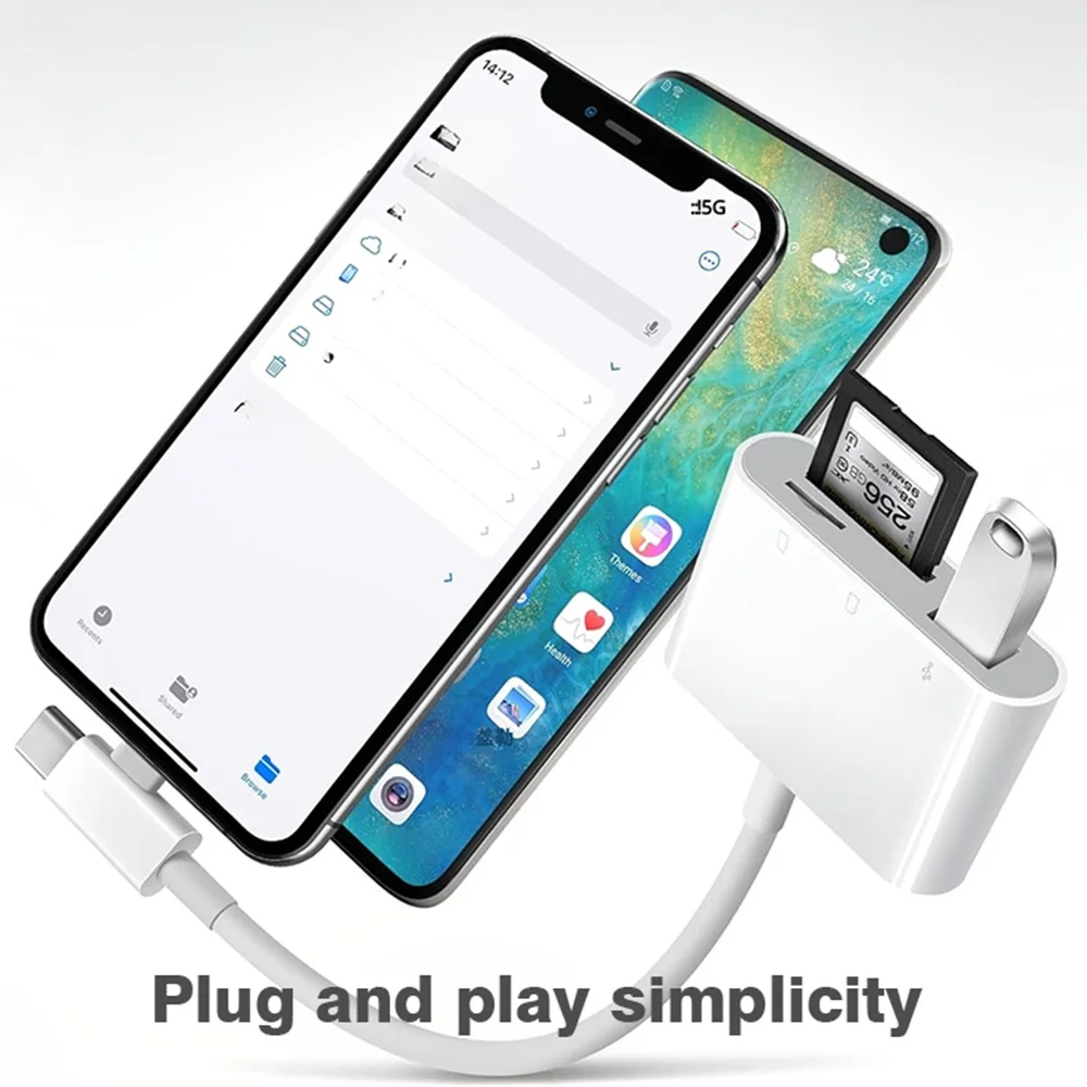 3 in 2 타입-C 라이트닝-SD TF USB A 메모리 카드 리더 어댑터 (노트북, 아이폰 17, 16 호환) 다기능 스마트 카드 리더