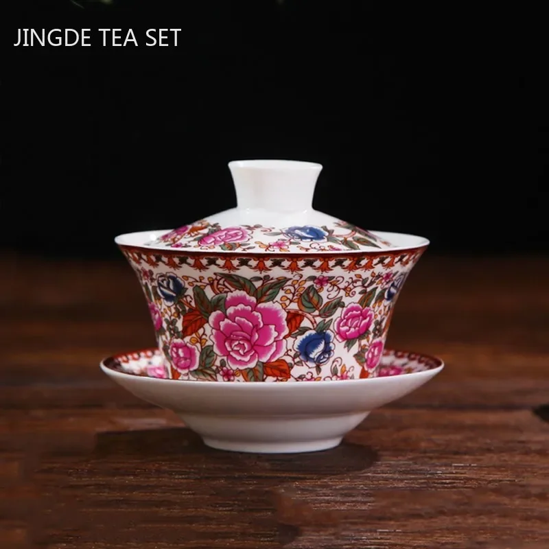 Jingdezhen Ceramic Gaiwan Teacup Household Handmade Tea Tureen Boutique Tea Bowl Chinese Porcelain Tea Sets Accessories Gifts