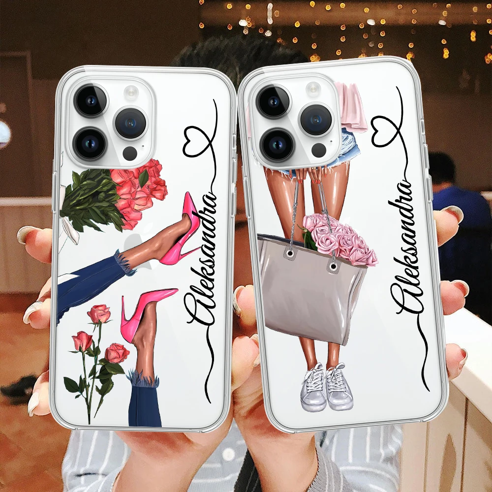 

Custom Name Girl Love Heart Phone Case for iPhone 14 13 12 11 Pro Max X XS 7 8 Plus Soft Transparent Shockproof Protective Cover