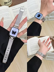 Elegant Butterfly Milanese Watch Band for Women, Fits Multiple Sizes (Silver white)