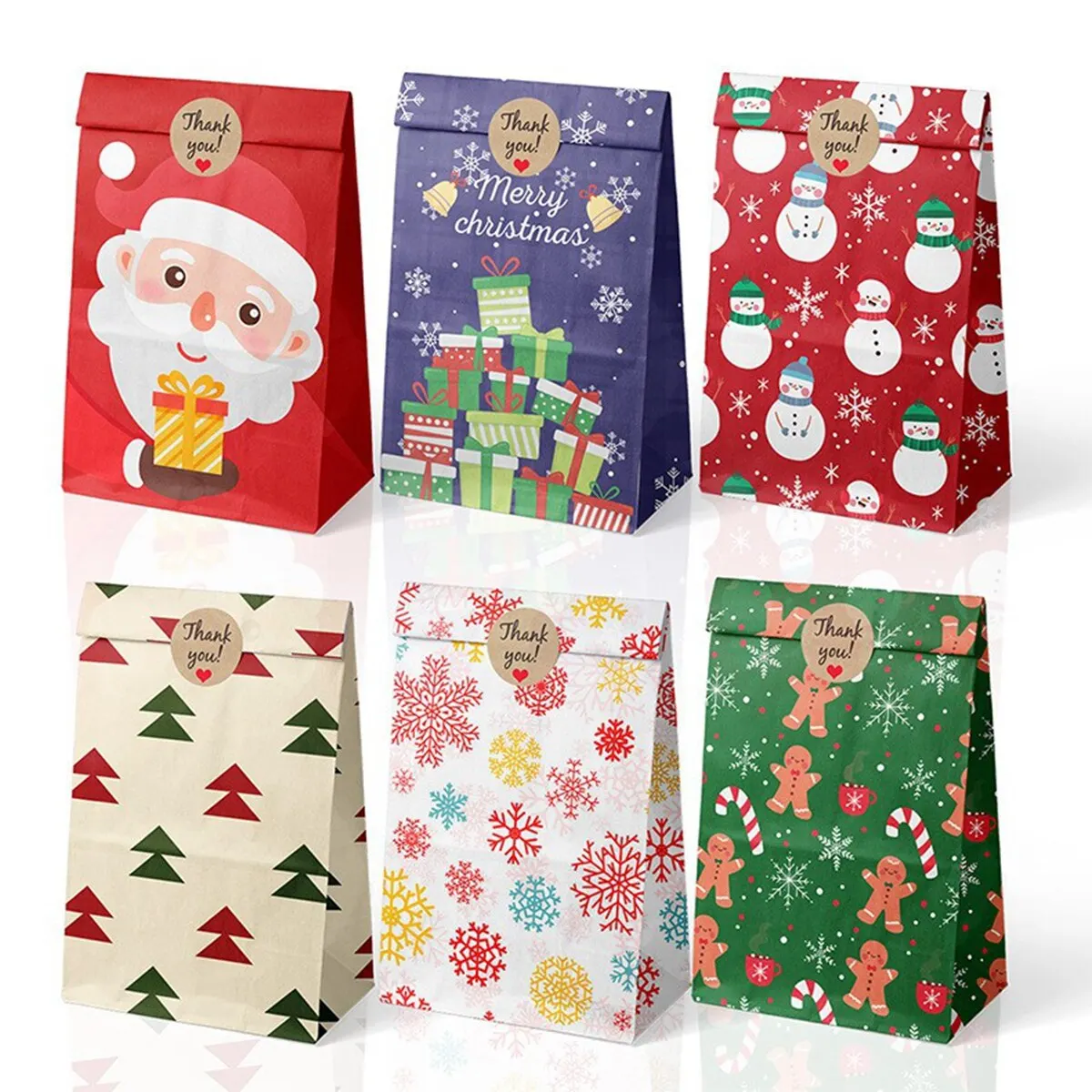 Candy Cookie Bag Kraft Paper 8pcs/12pcs Santa Claus Snowman Christmas Gift Packing Bags Xmas Navidad Party Decor Supplies