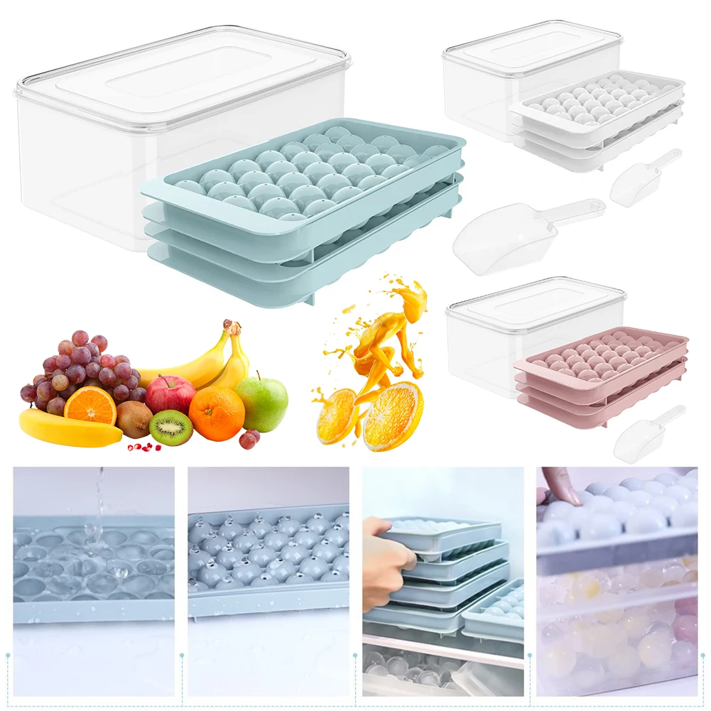 Ice Mold Ice Ball Maker Ice Cube Tray with Lid and Bin Ice Ball Maker Mold with Scoop For Chilled Drinks Coffee and Cocktails