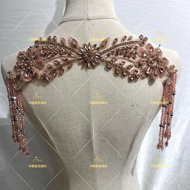 Finiture con frange con perline a mano con pendenti Abbellimento fai-da-te per abiti Reggiseno Collari Toppe Accessori foulard di lusso - immagine 2