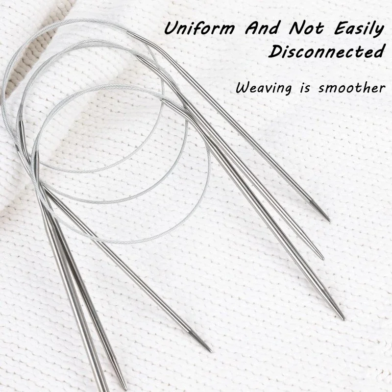 60-120cm 원형 스웨터 바늘 스테인리스 스틸 뜨개질 바늘 세트 DIY 직조 핀 바늘 공예 도구 (스웨터 실용)