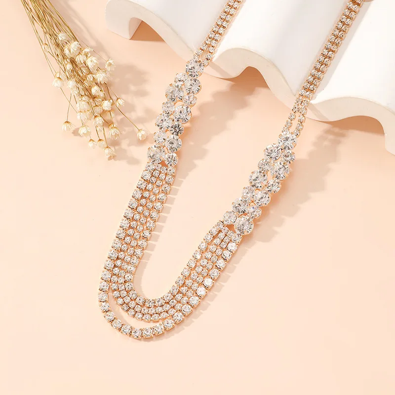 Multi-Layer Rhinestone Necklace For Women Crystal Claw Chain Exaggerated Ladies Sliver Necklace Chains Wedding Party Jewelry New