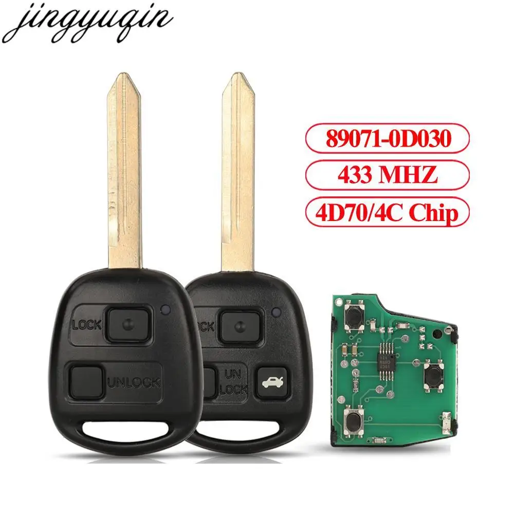 Jingyuqin 3Pcs 2/3 Button Remote Car Alarm Key Fob 433Mhz 4D70/4C Chip For Toyota Avensis 2003-2007 Yaris 2003-2010 89071-0D030