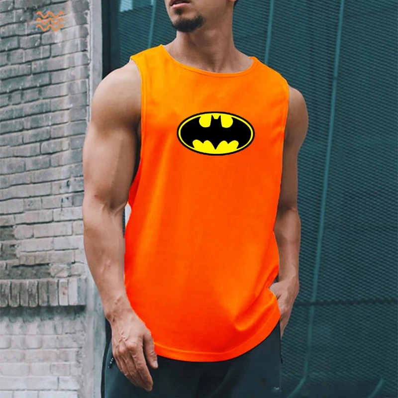 

Men Bat print Tank Tops Summer Gym Clothing Fitness Breathable Sleeveless T Shirt Basketball Quick-drying Vest Mesh Singlets