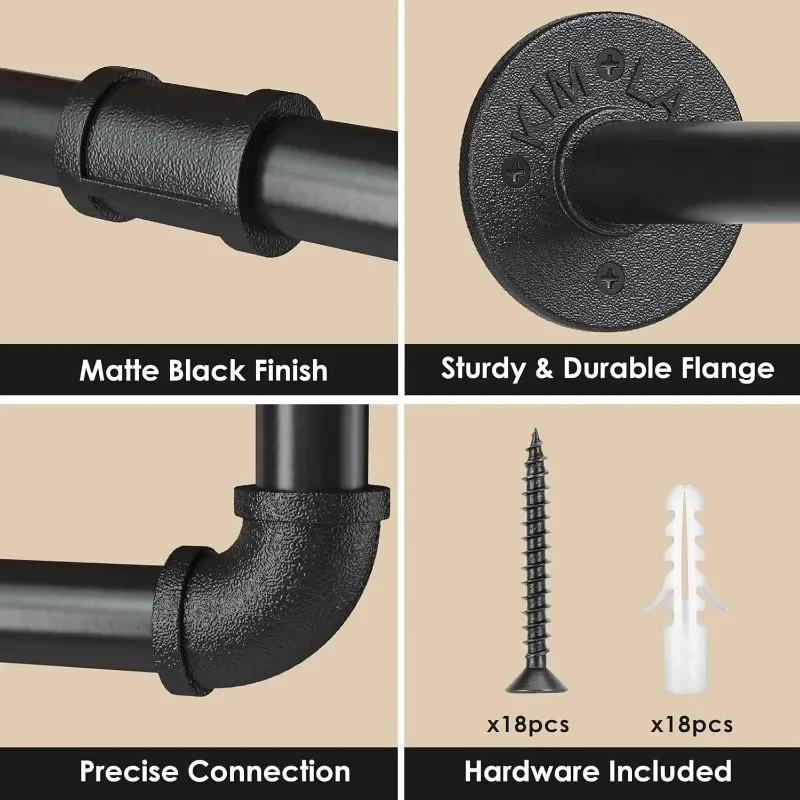 Wall Mounted Clothes Rack, 31.5in Industrial Pipe Wall Mount Clothing Rack, Space Saver Hanging Pipe Clothes Rack 6