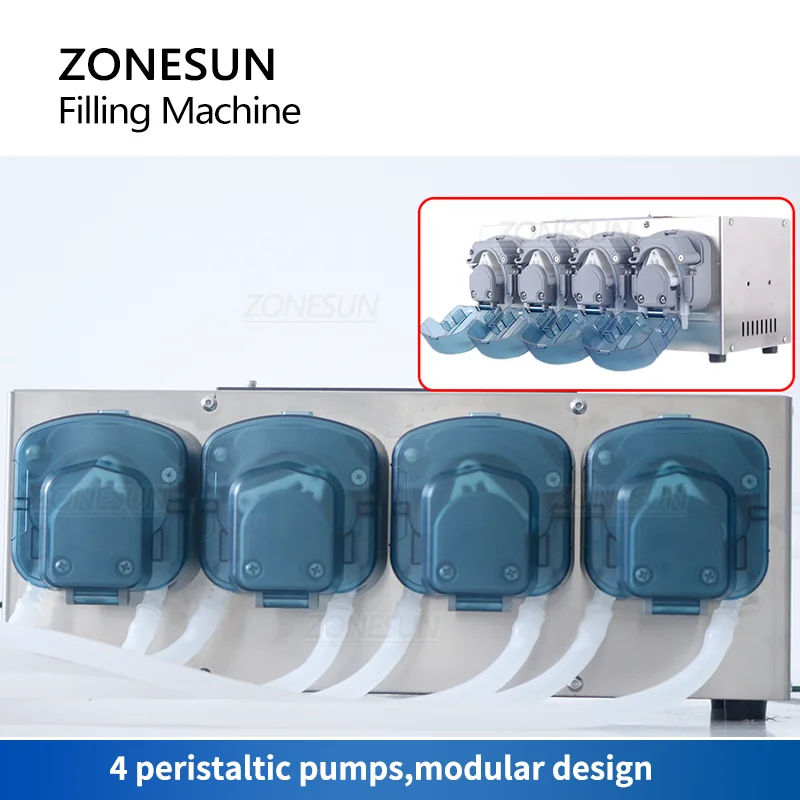ZONESUN Liquid Filling Machine With Conveyor Bottle Jar Drinks Water Juice Peristaltic Pump Small Production Line ZS-DTPP100C4