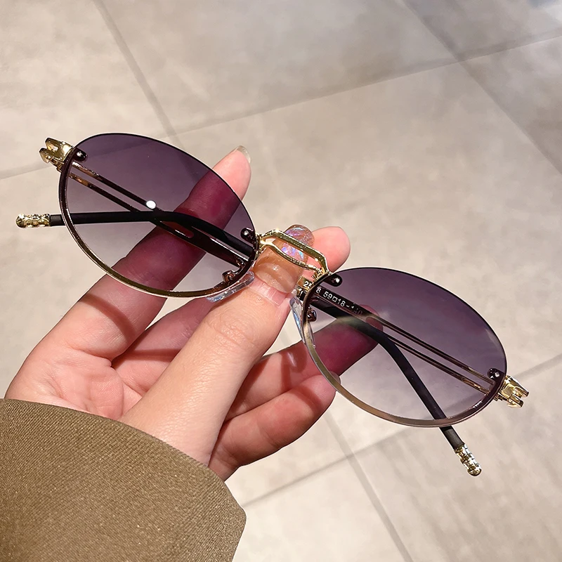 Small Oval Frame Sunglasses Vintage Retro Designer Eyewear_voghion.com