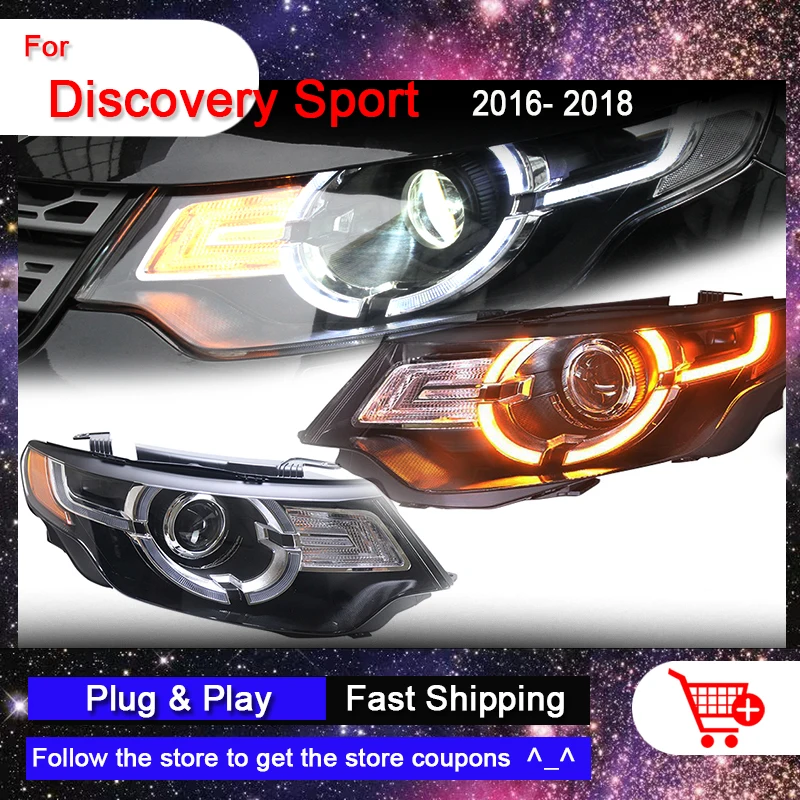 Faros delanteros de coche para Land Rover Discovery Sport 2016-2018, Luz LED DRL, señal de giro dinámica, lente LED, montaje de lámparas delanteras