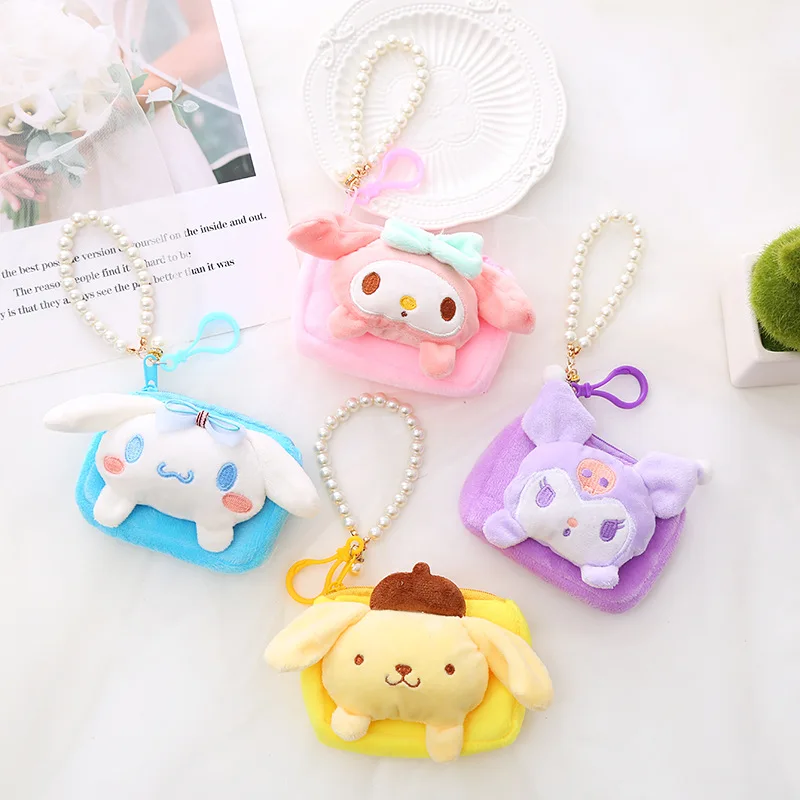 

2023 Cinnamoroll Wallet Kawaii Sanrio Mymelody Kuromi Cartoon Student ID Card Bag Cute Girl Plush Change Wallet