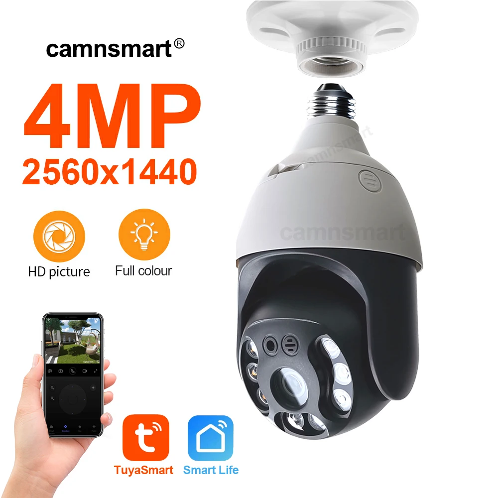 4MP Tuya E27 Light Bulb Camera Outdoor WIFI  IP66 Waterproof Smart Life Two Way Talk Human Body Motion Detection Easy Install