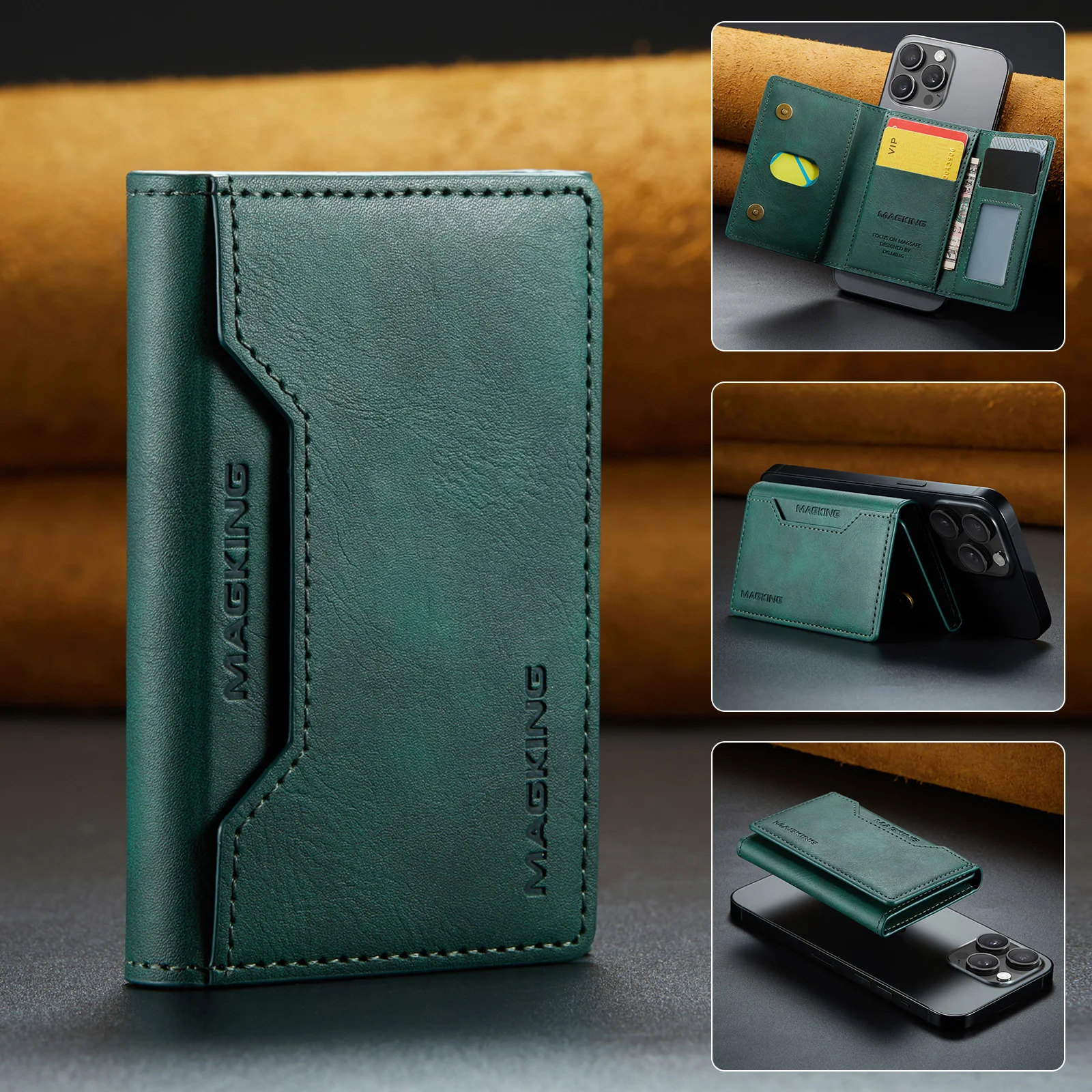 RFID-blockierende magnetische Flip-Leder-Kartenhülle für Herren mit Standfunktion für MagSafe iPhone 17 Pro Max Samsung S26 Ultra Hülle – Detail 14