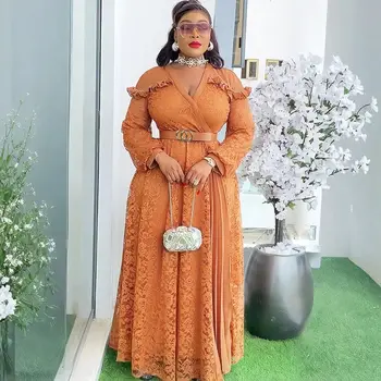 Eleganti abiti africani per le donne 2025 Nuova moda estiva Africa Abbigliamento Plus Size Abito lungo da sera in pizzo musulmano 1