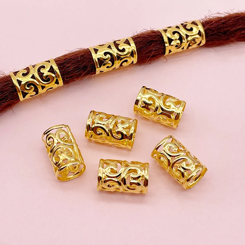 할로우 골든/실버 조절식 헤어 브레이드, 아프리카 레게머리 비즈, 여성용 헤어 스타일링 액세서리, 10x15mm, 10 개 