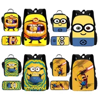 Child School Cartoon Funny For M-Minionss Backpack with Lunch Bags ,Pencil Bags ,School Bags for Boys Girls Best Gift