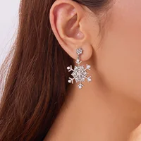 Colorful Crystal Christmas Snowflake Zircon Pearl Earrings Stud For Women Dangle Hook  Xmas Party Fashion Jewelry Gift - Image 3