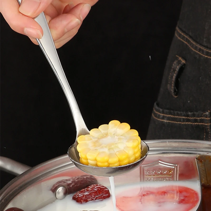New Long Handle Deepen Ramen Soup Spoon Ladle Colander Stainless Steel Tableware Home Tablespoons Kitchen Cooking Utensils