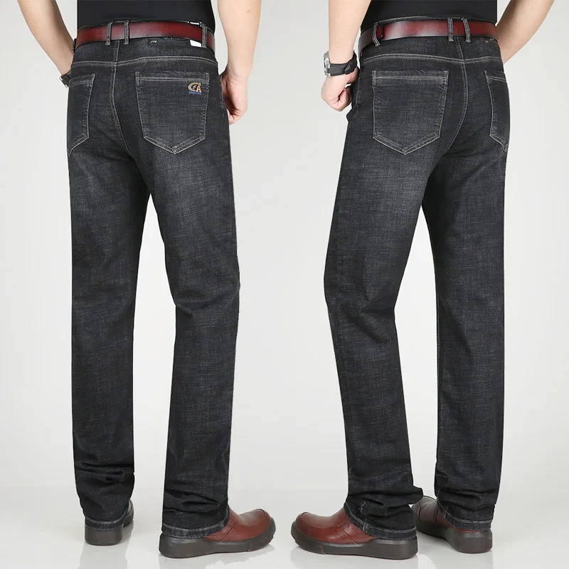 Black Summer Jeans 117CM Extra Long Tall Men Straight Thin Stretched High Waisted Male Denim Trousers Plus Size 42 44 Large Pant 3