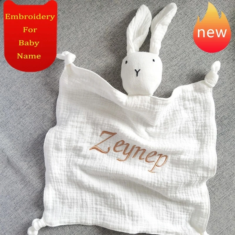 Name Personalized Muslin Cotton Soother Towel Bib Baby Comforter