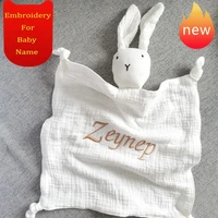 Name Personalized Muslin Cotton Soother Towel Bib Baby Comforter Blanket Infant Kids Sleeping Dolls for Children 1