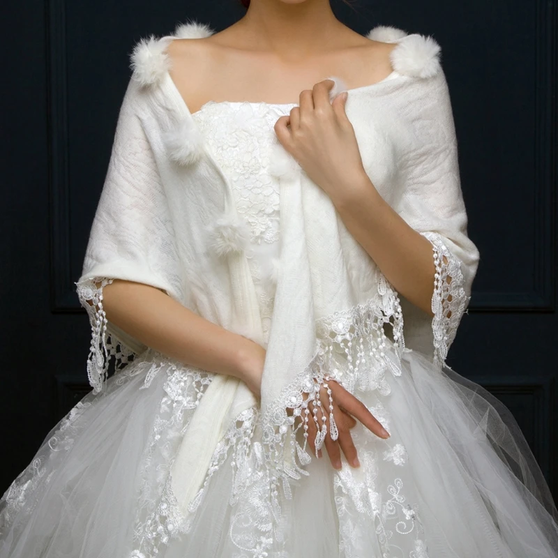 

Bridal Shawls Winter Triangular Wedding Coat Women Tassels Shrug