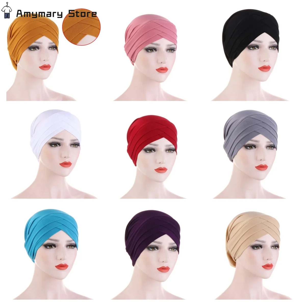 

2024 New Forehead Cross Turban Cap Muslim Headscarf Candy Colors Headband Women Inner Hijabs Chemo Hat Fashion Hair Accessories