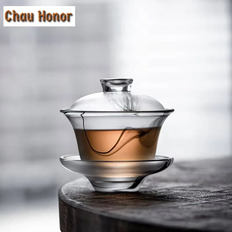 High-end Heat Resistant Glass Ceramic Sancai GaiWan Chinese Kungfu Teaset Master Cup Household Tea Ceremony Drinkware Customized