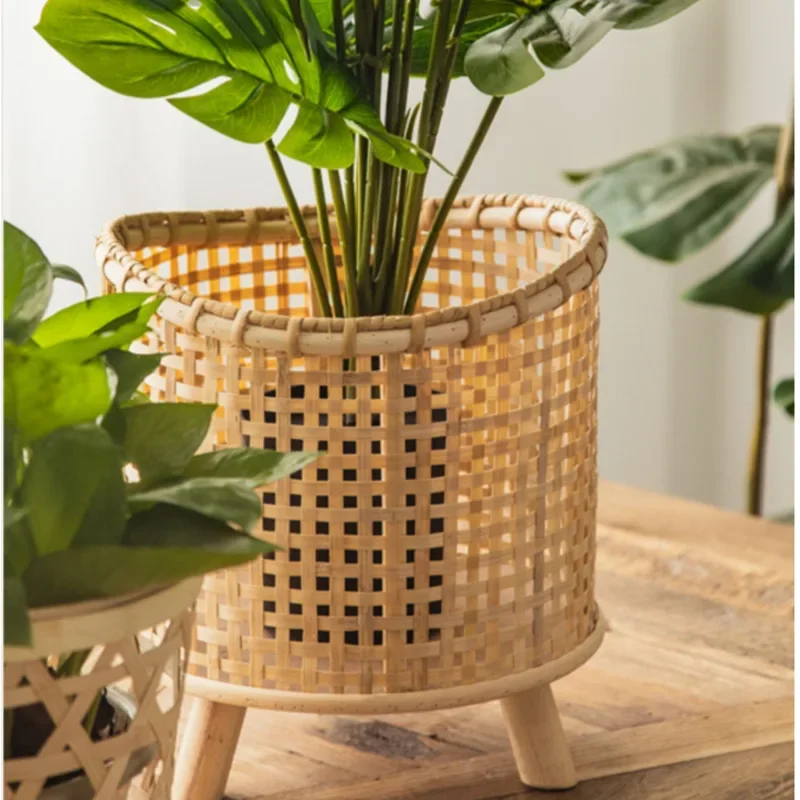 Storage Shelf Japanese Stand For Flowers Handmade Rattan Multifunctional Workmanship Exquisite Rack For Plants Shelf Decoration