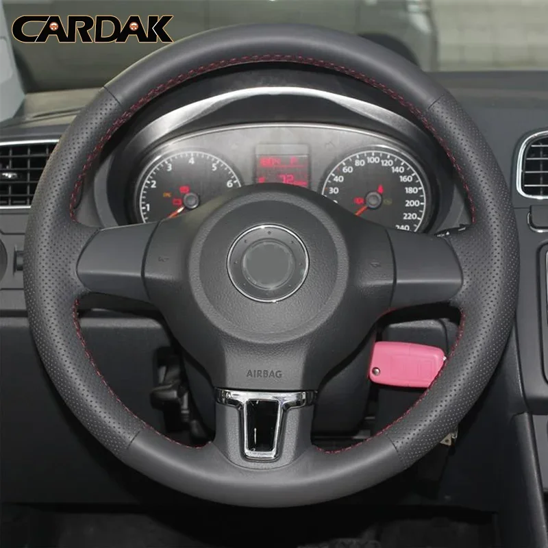 Steering Wheel Cover CARDAK Leather Hand-stitched Car Steering Wheel Covers For Volkswagen Golf 6 etc.