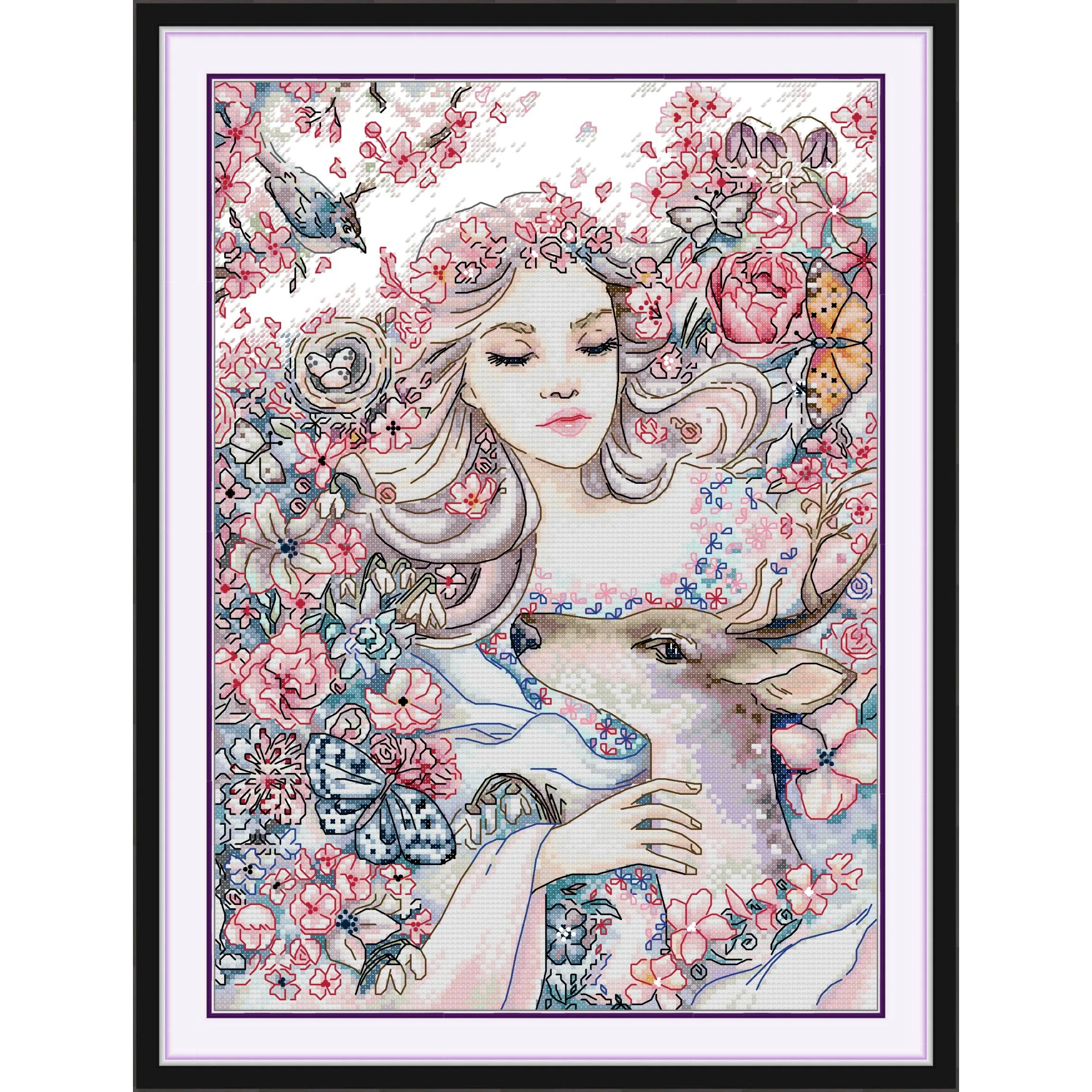 Heritage Kreuzstich Set 'Vogel Tisch' – Komplettset Mit Aida-Stoff, Garn & Nadel (12x19 Cm)